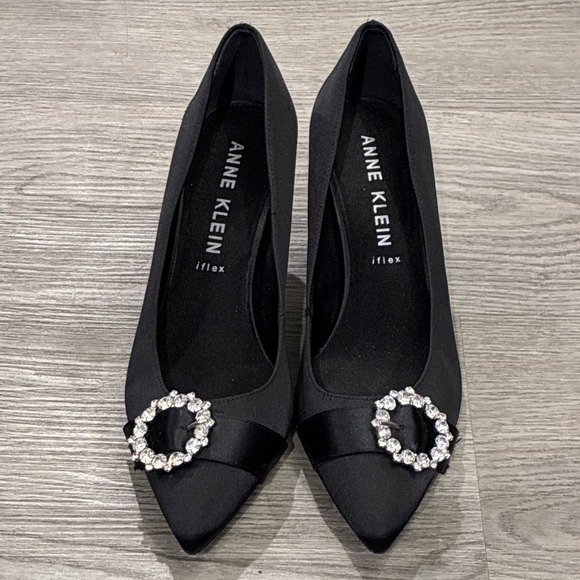 Anne Klein Shoes - Anne Klein Iflex Rhinestone Embellished Satin High Heel Dress Pumps Sz 8 In Blk